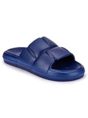 Navy Blue Quilted Cushioned Flip Flops Slides For Men - Greentech