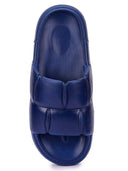 Navy Blue Quilted Cushioned Flip Flops Slides For Men - Greentech