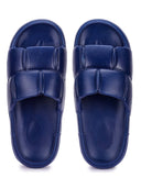 Navy Blue Quilted Cushioned Flip Flops Slides For Men - Greentech
