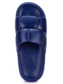 Navy Blue Quilted Cushioned Flip Flops Slides For Men - Greentech