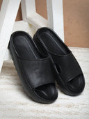 Solid Black Casual Beach Flip Flops Slippers For Men - Greentech