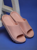 Solid Peach Casual Beach Flip Flops Slippers For Women - Greentech