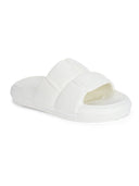White Quilted Cushioned Flip Flops Slides For Men - Greentech