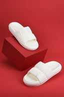 White Quilted Cushioned Flip Flops Slides For Men - Greentech