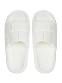 White Quilted Cushioned Flip Flops Slides For Men - Greentech