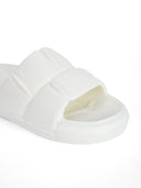 White Quilted Cushioned Flip Flops Slides For Men - Greentech